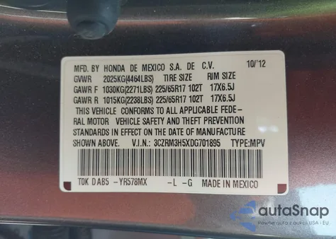 2013 Honda Cr-V Ex from USA, damaged, VIN 3CZRM3H5XDG701895